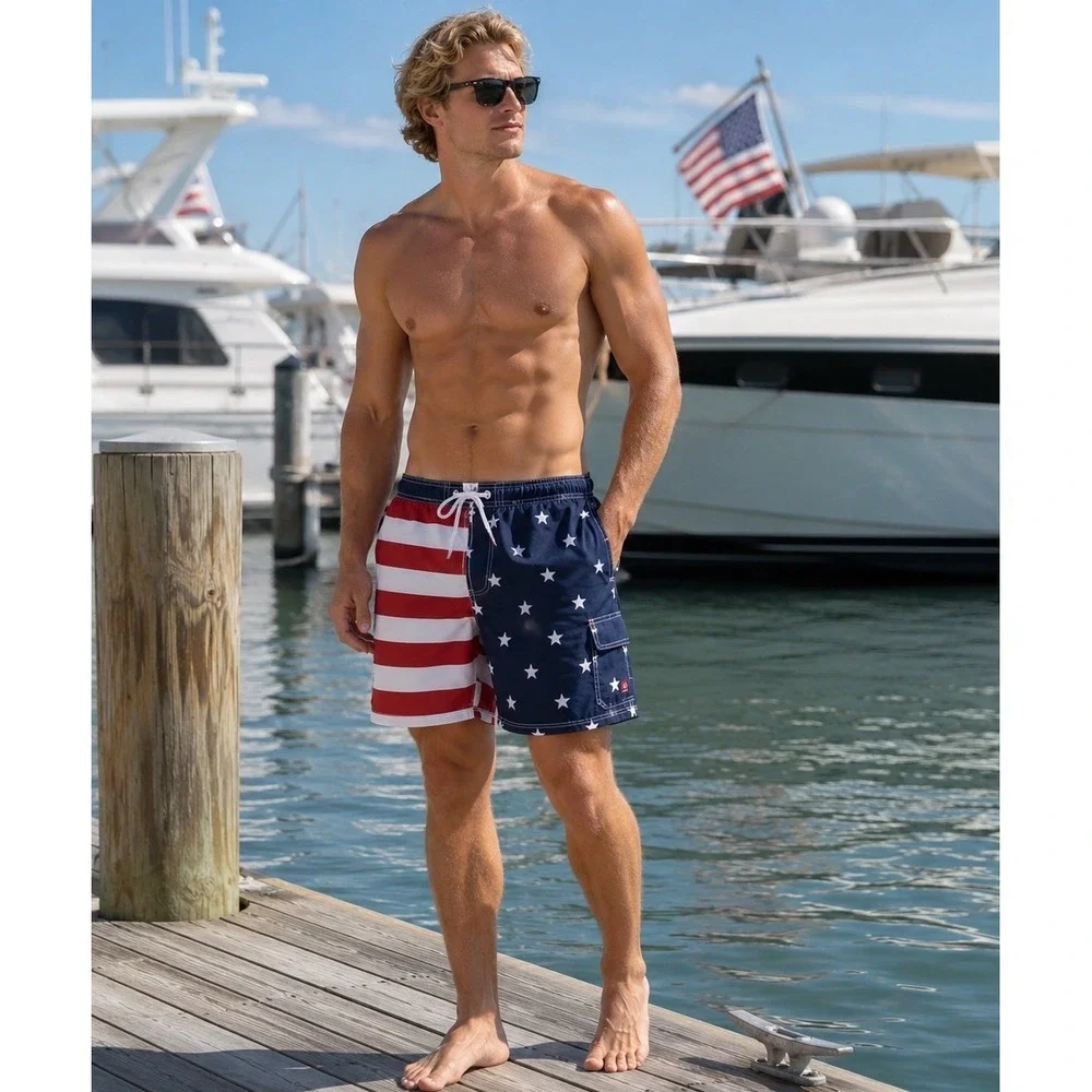 Polo Ralph Lauren American Flag Swim Trunks Men's L Cargo Board Shorts NWOT
